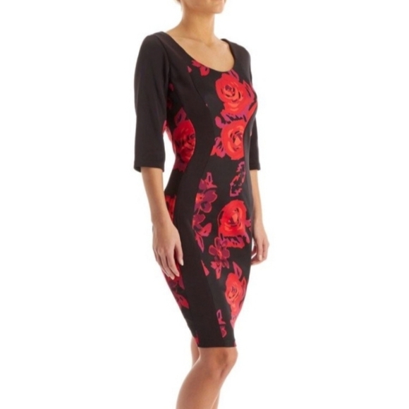Signature by Sangria Dresses & Skirts - Signature By Sangria Floral Black and Pink Scuba Dress Size 8